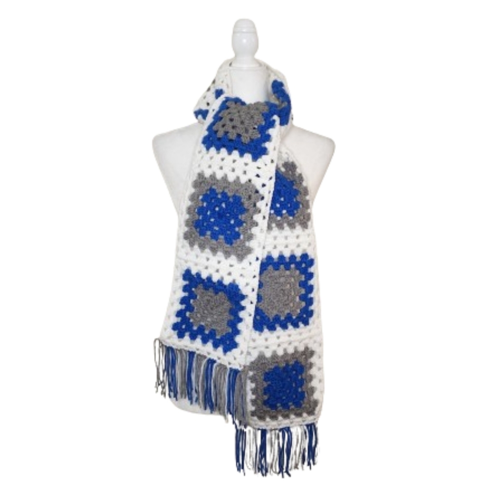 Handmade Crocheted Granny Square Scarf, OS Long